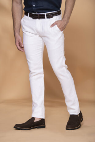 Pantalón Montecarlo Slim Fit 100% Lino Blanco