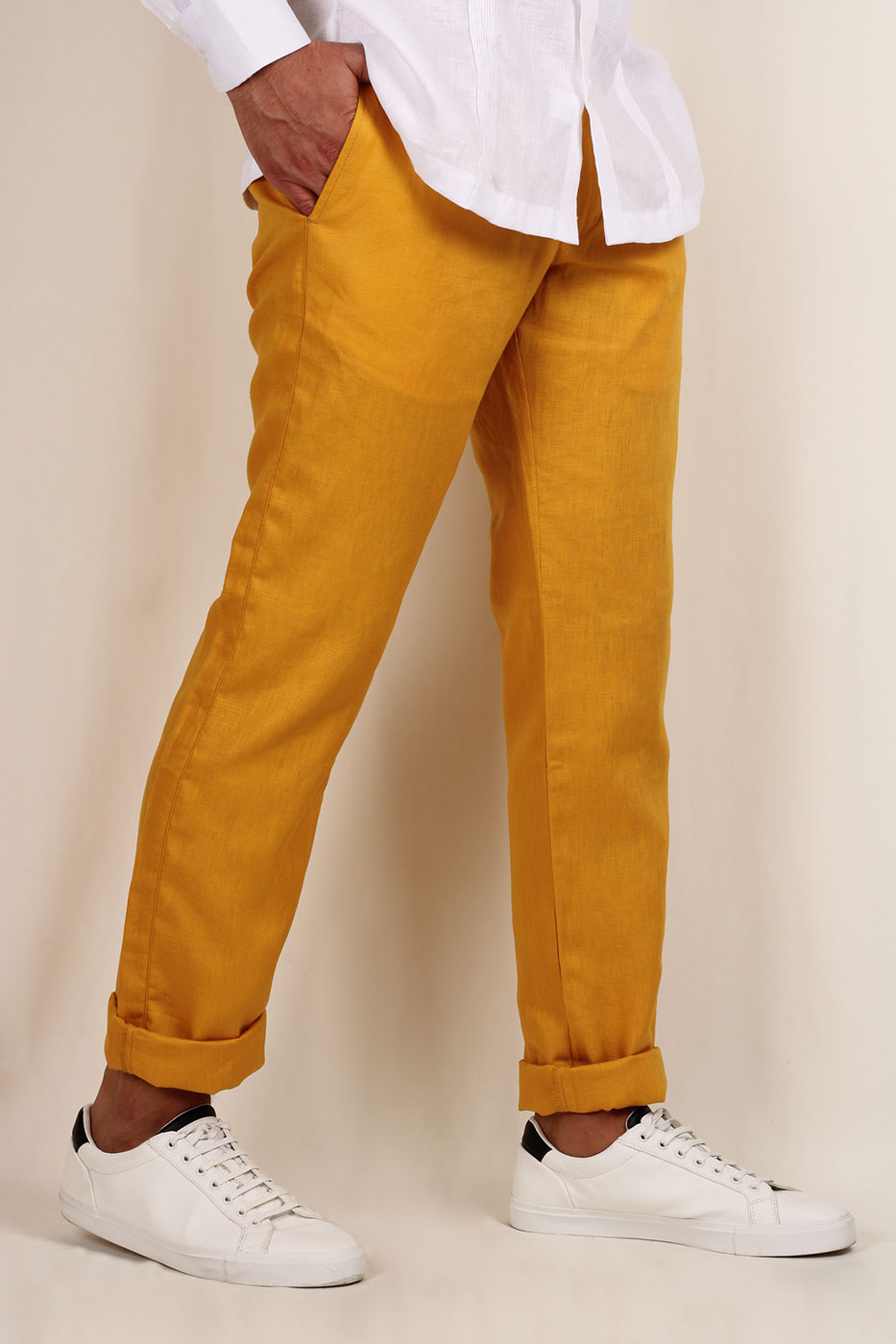 Pantalon Slim Fit Lino Mostaza