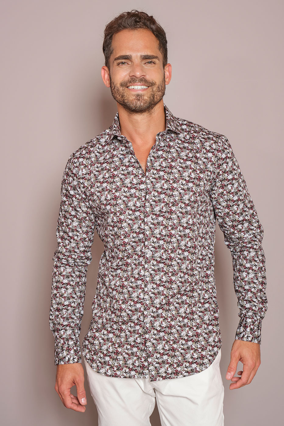 Camisa Slim Fit Algod?n Estampada Flor