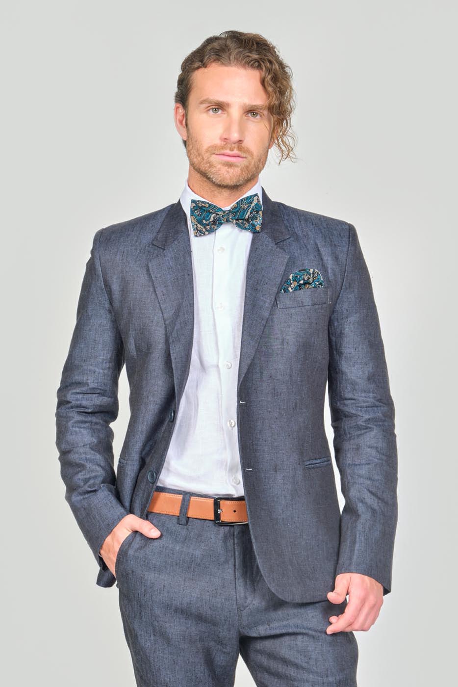 Traje Formal Sobre Medida Lino Azul Petroleo