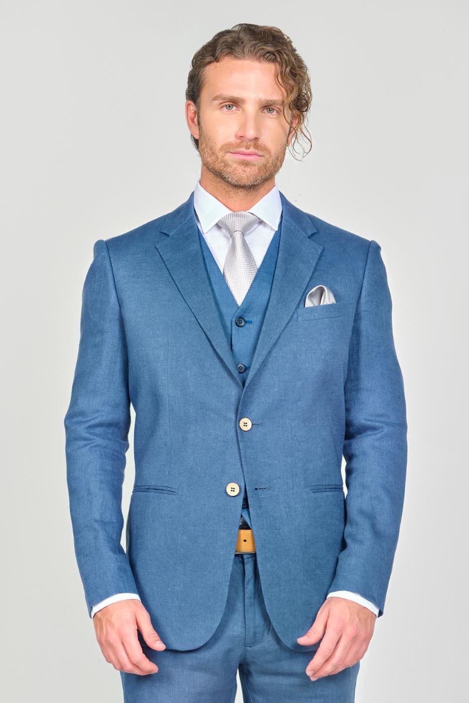 Traje Formal Sobre Medida Lino Azul Spark