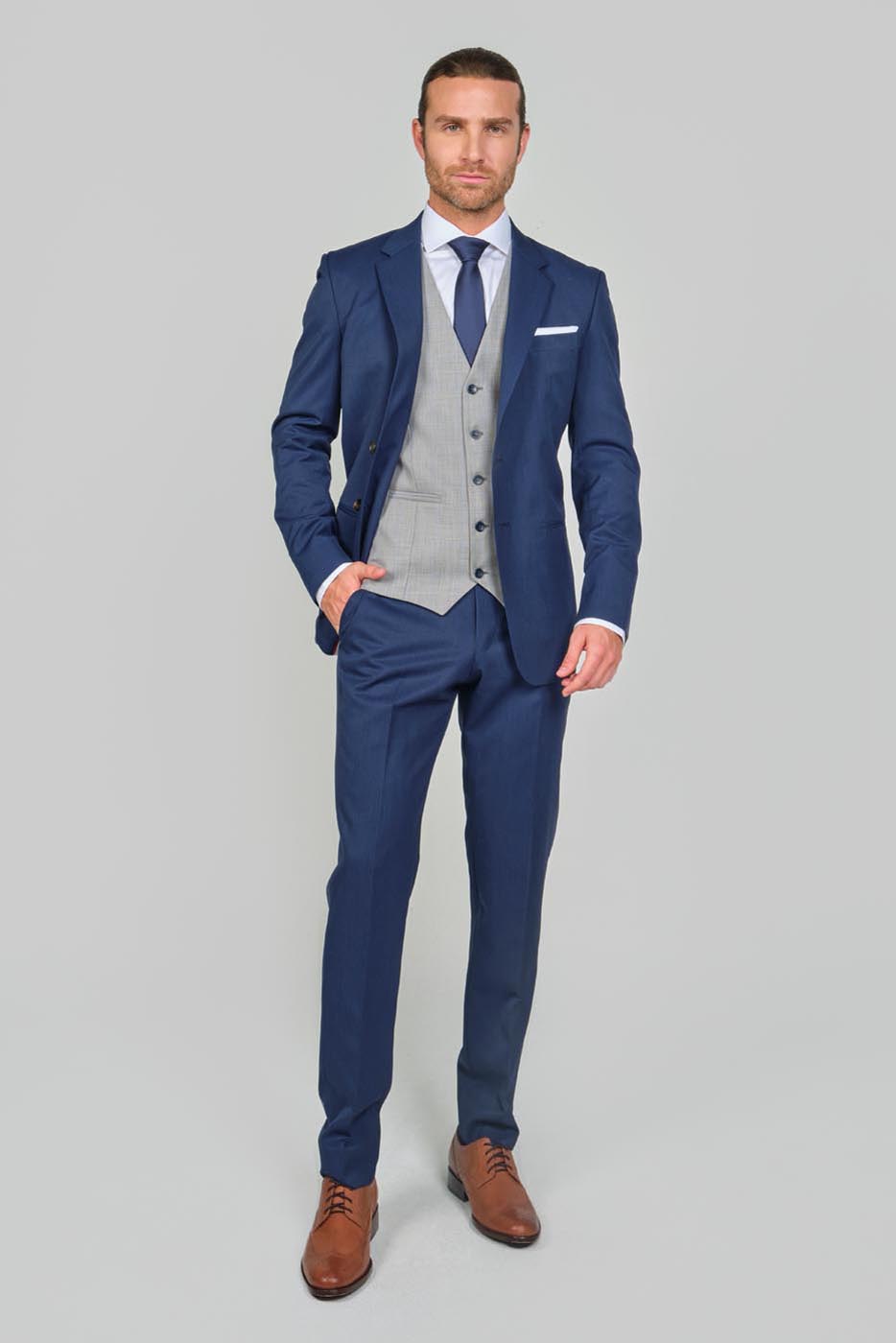 Traje Formal Sobre Medida Paño Tropical Fil & Fil Azul