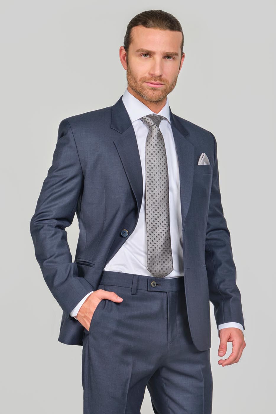 Traje Formal Sobre Medida Paño Tropical Gris Plomo