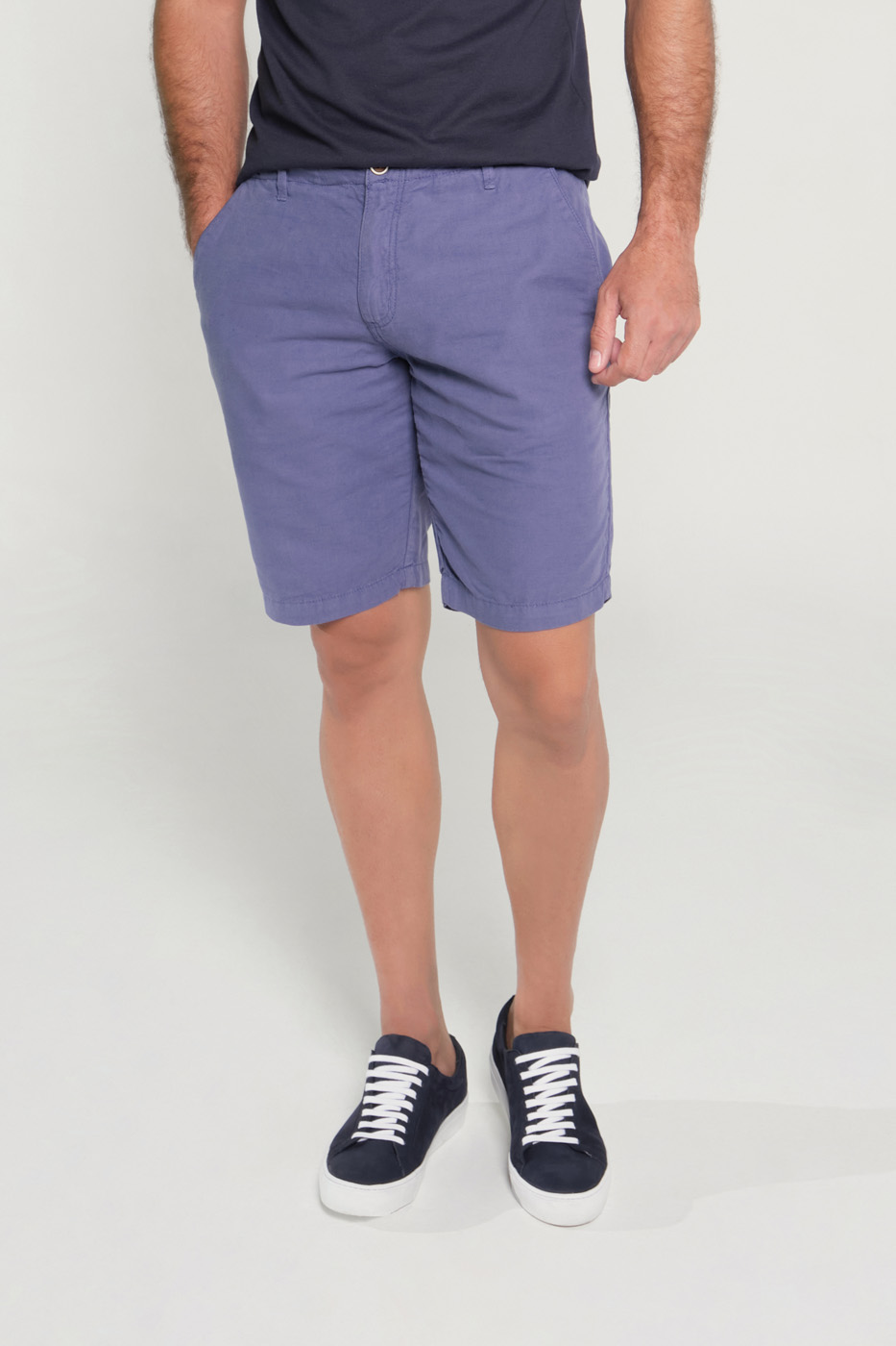 Bermuda Slim Fit Lino Azul Medio