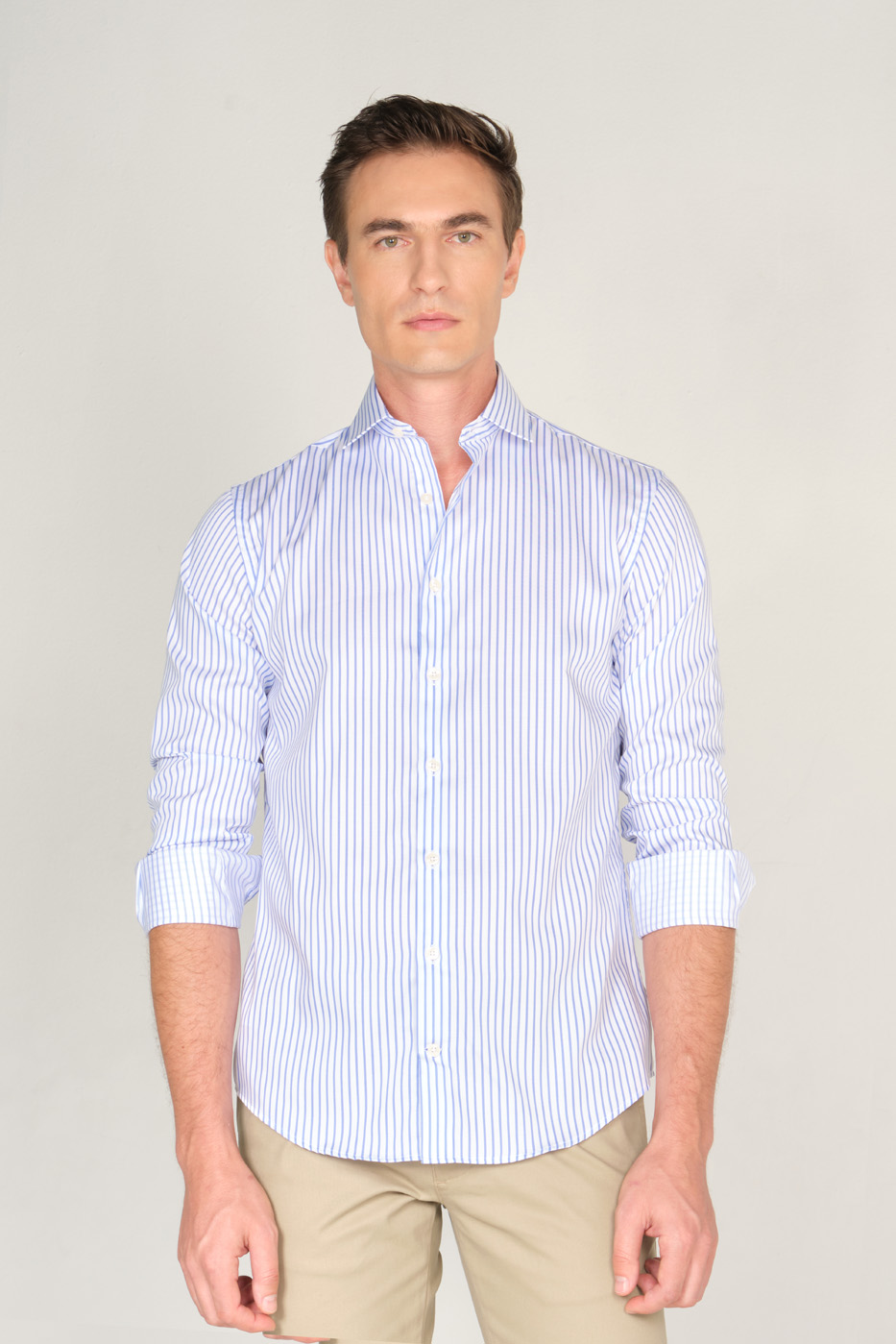 Camisa Slim Algodón Azul Rayas
