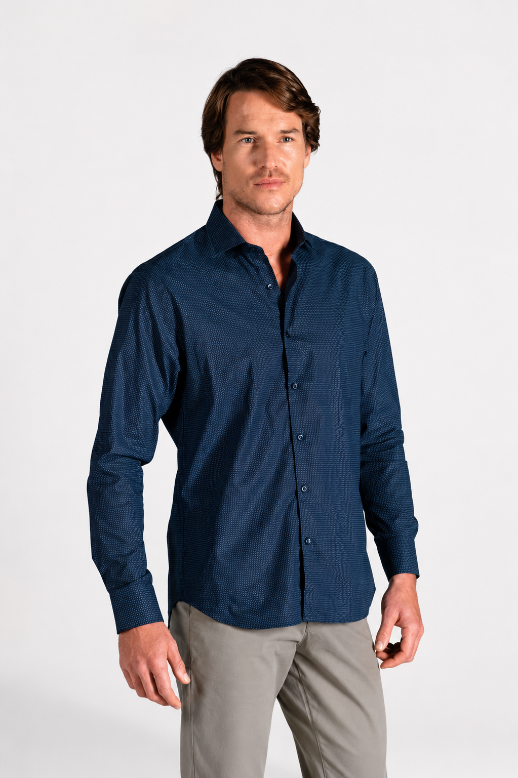 Camisa Casual Classic Algodon Azul Navy Mini Print