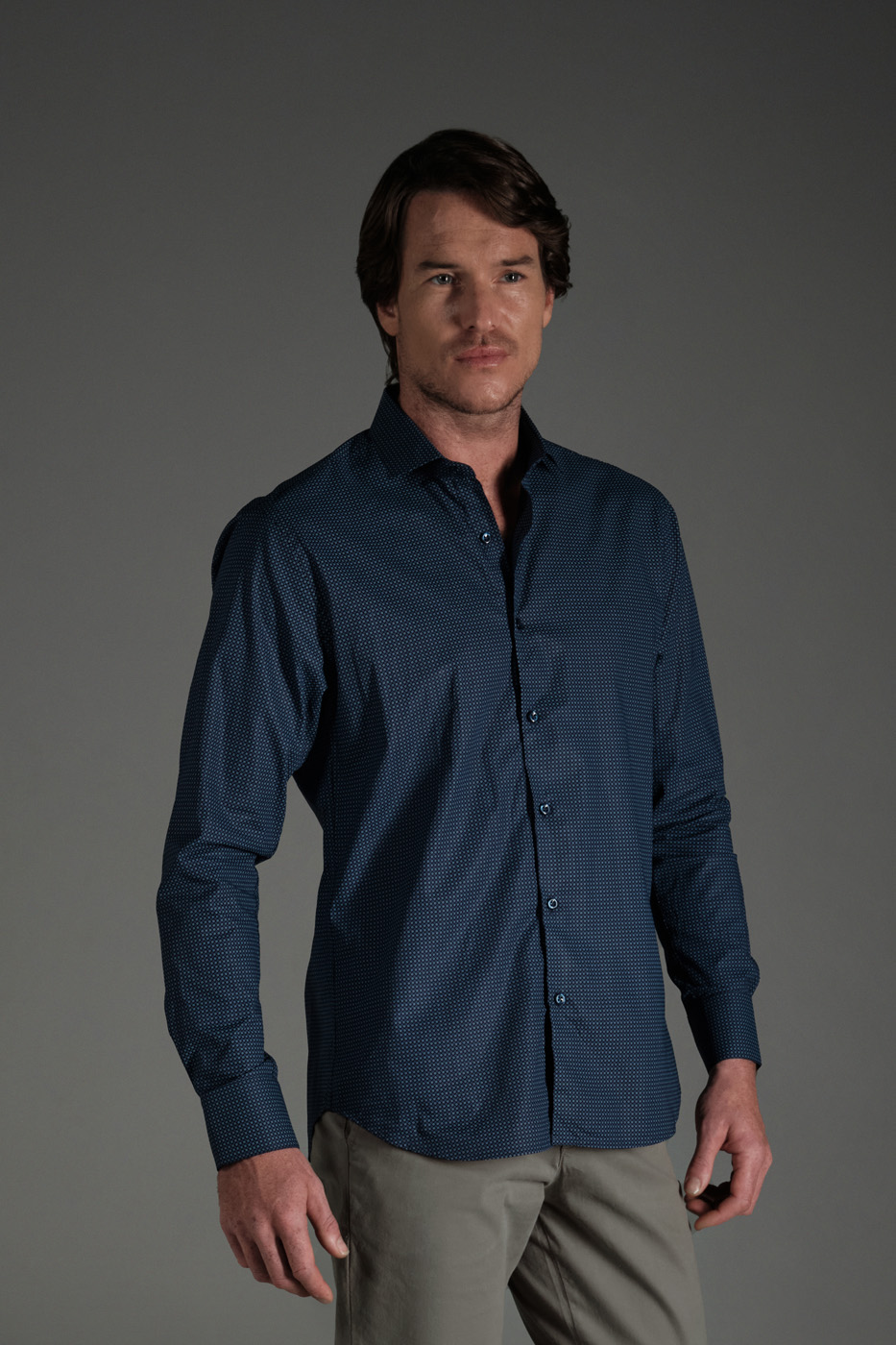 Camisa Casual Classic Algodon Azul Navy Mini Print