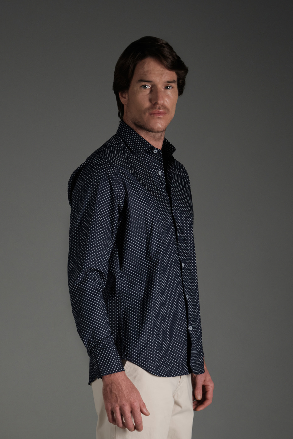 Camisa Classic Algodon Azul Oscuro Mini Print