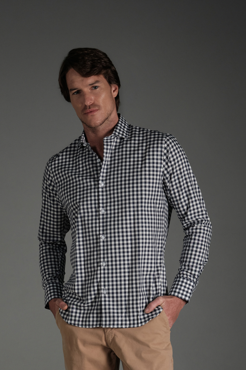 Camisa Classic Algodon Cuadros Azul Navy