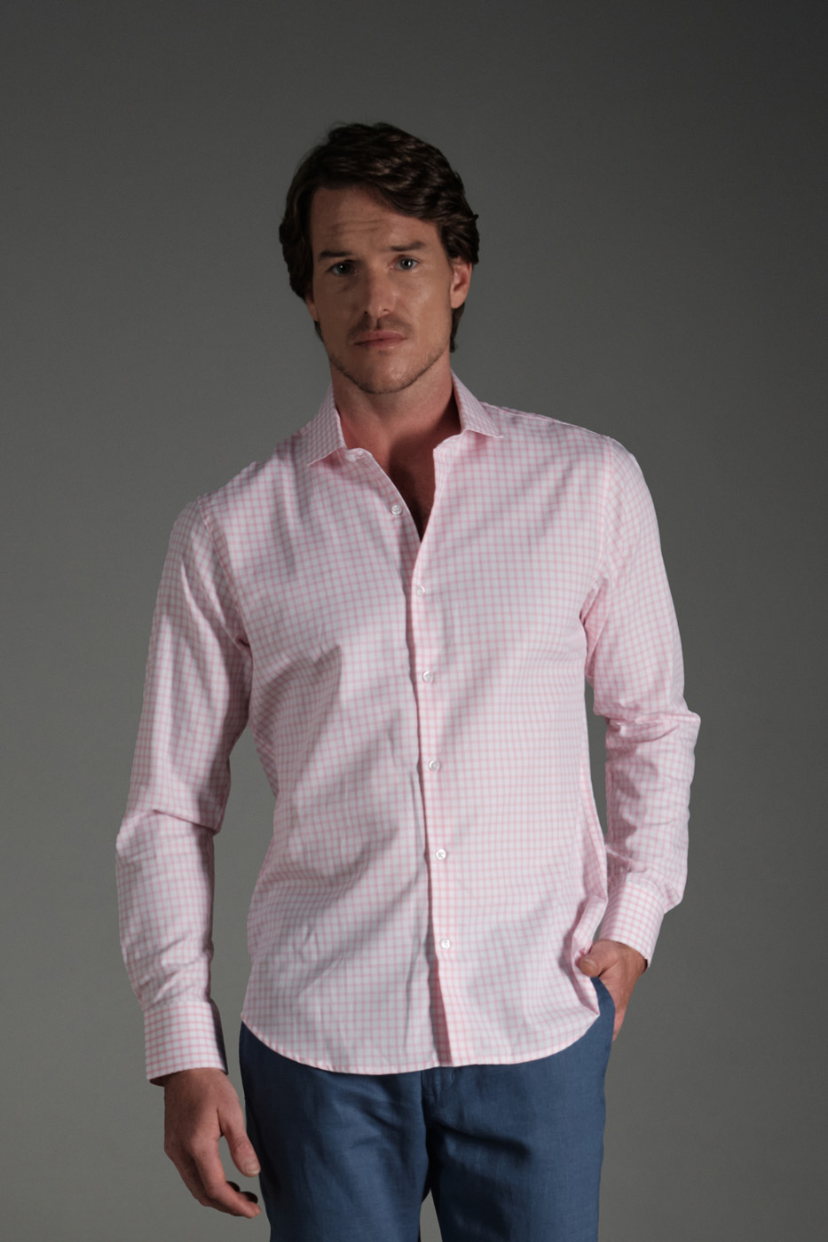 Camisa Classic Algodon Cuadros Rosado