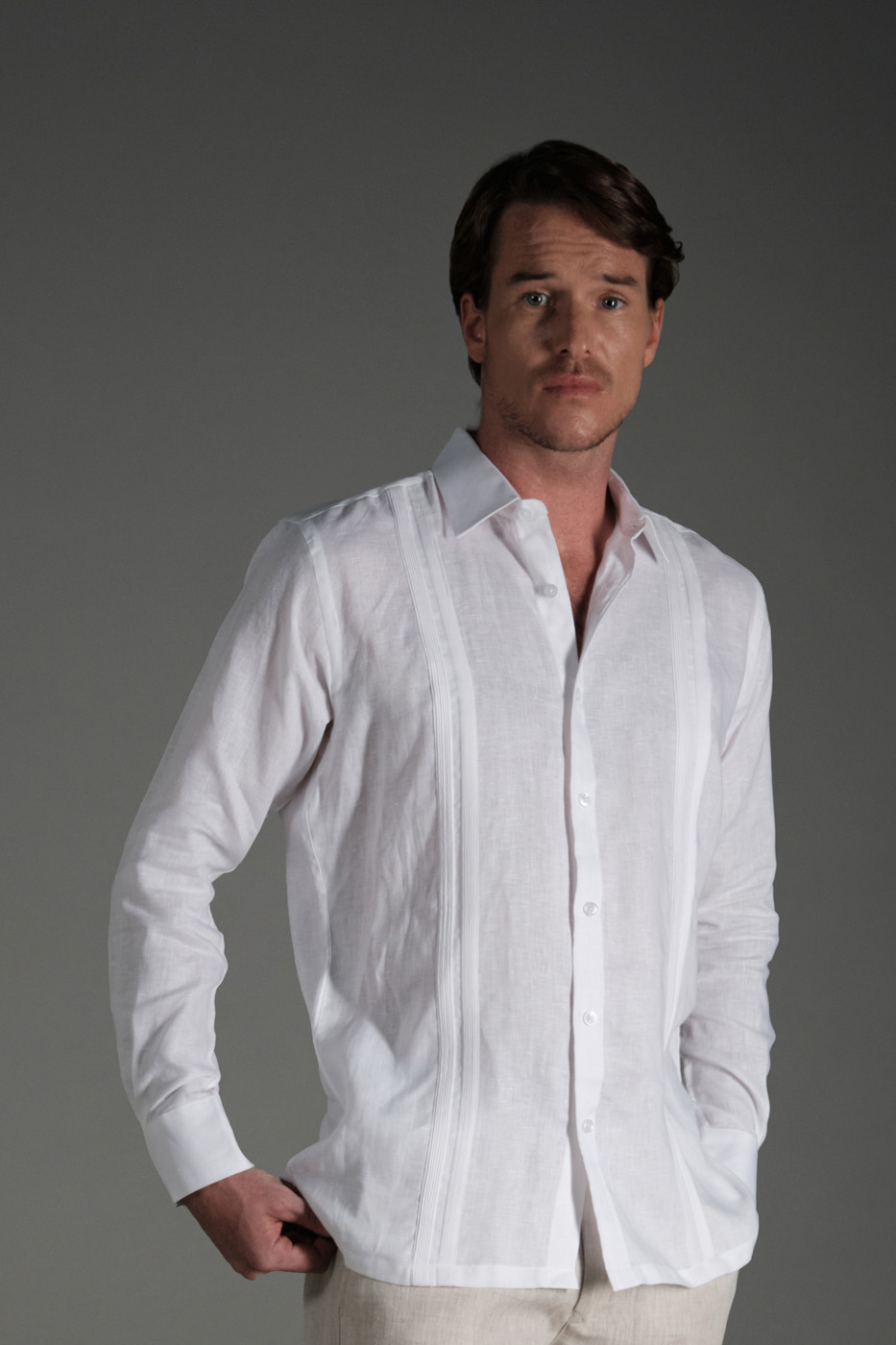 Guayabera Formal Classic Fit Lino Blanco