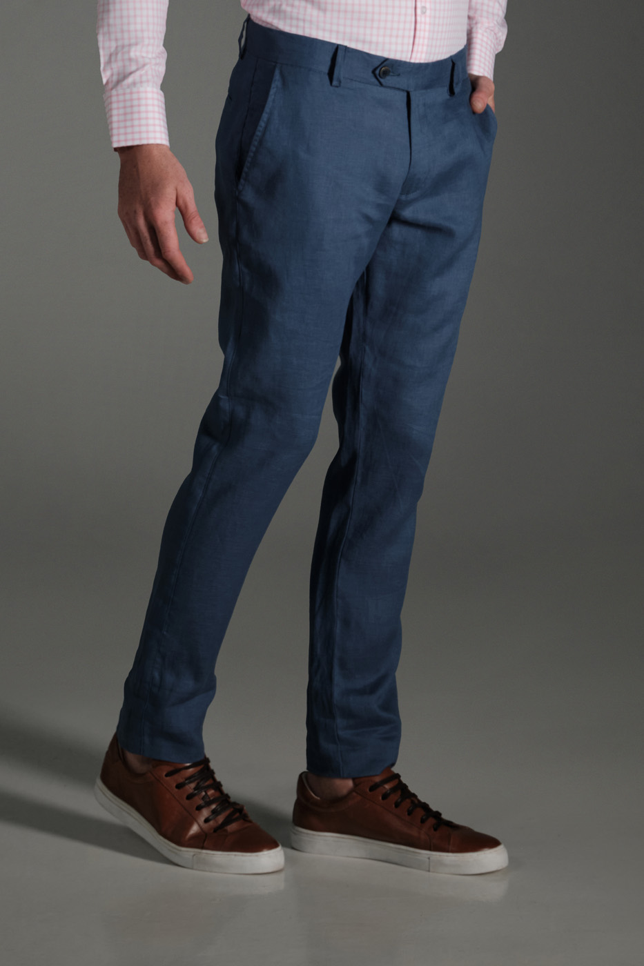 Pantalon Slim Lino Azul Medio