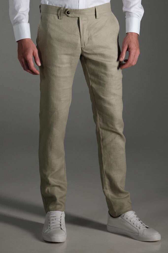 Pantalon Slim Lino Verde Aloe