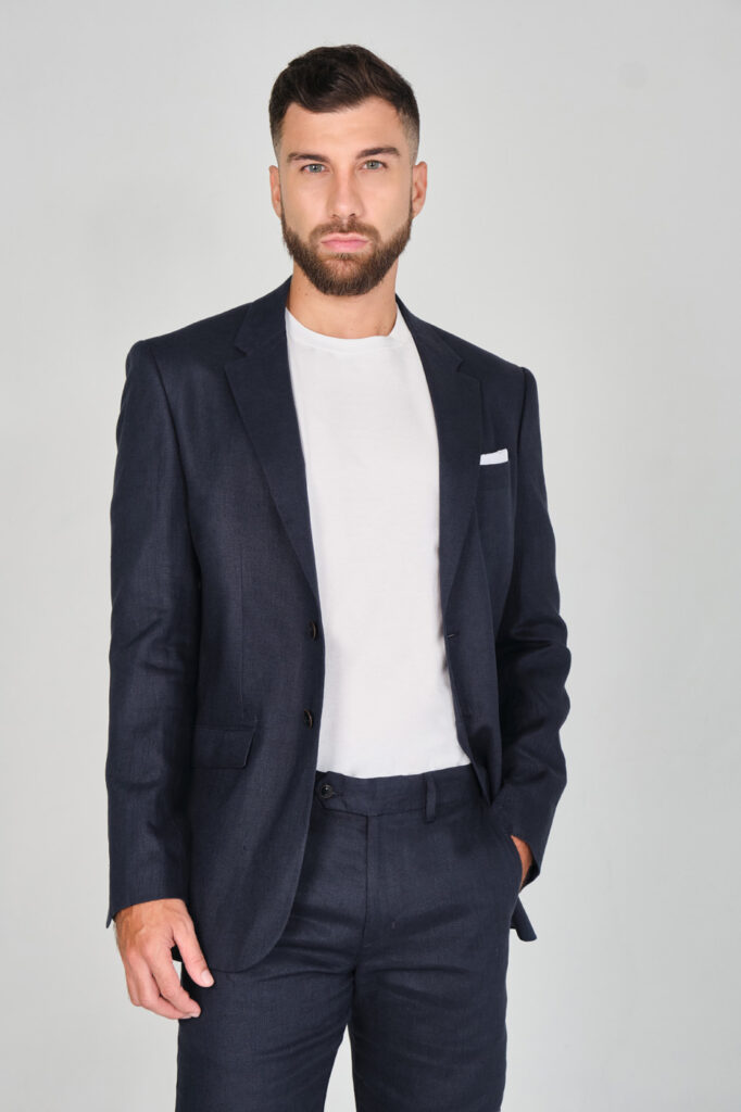 Chaqueta Traje Slim Fit 100% Lino Azul Navy