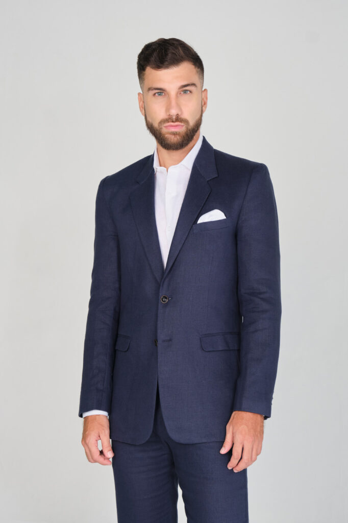 Chaqueta Traje Slim Fit 100% Lino Azul Turqui