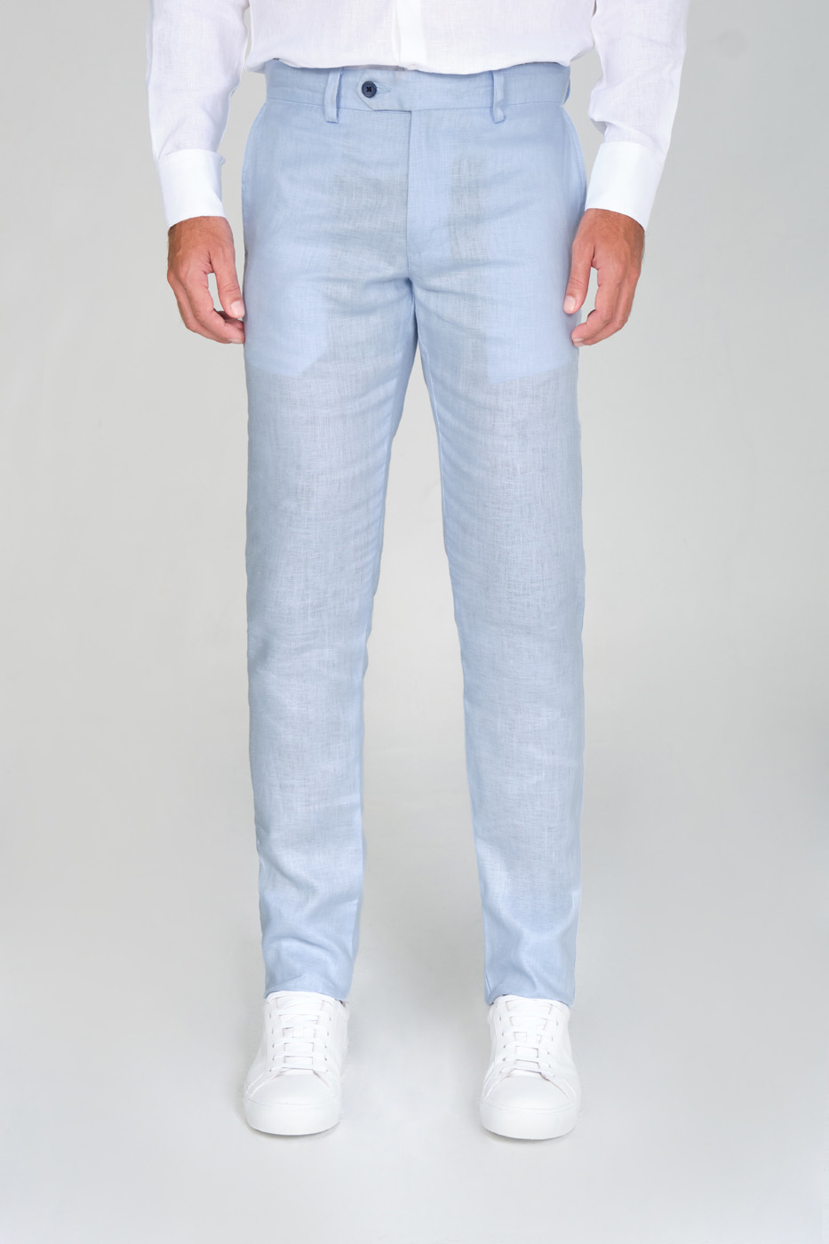 Pantalón Traje Slim Fit 100% Lino Azul Claro