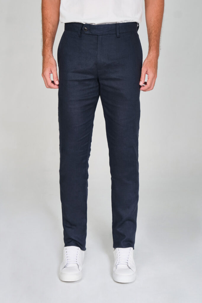 Pantalón Traje Slim Fit 100% Lino Azul Navy