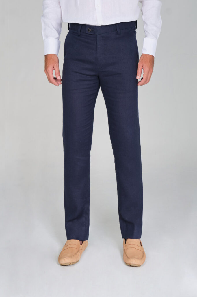 Pantalón Traje Slim Fit 100% Lino Azul Turqui