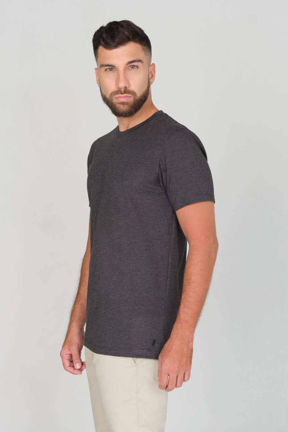 T-shirt Slim Fit 100% Gris Plomo Jaspeado
