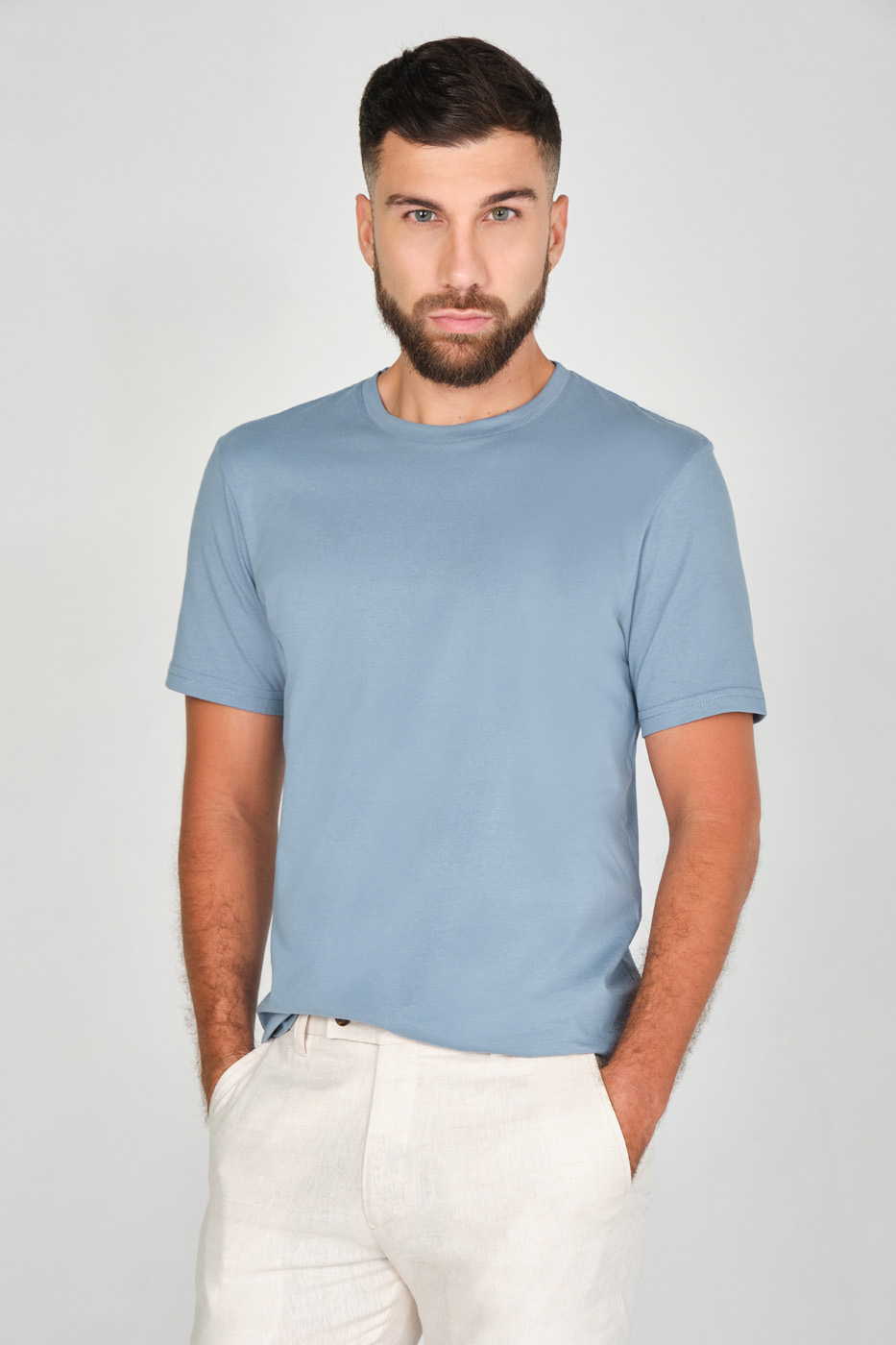 T-shirt Slim Fit 100% Algodón Azul Grisaceo
