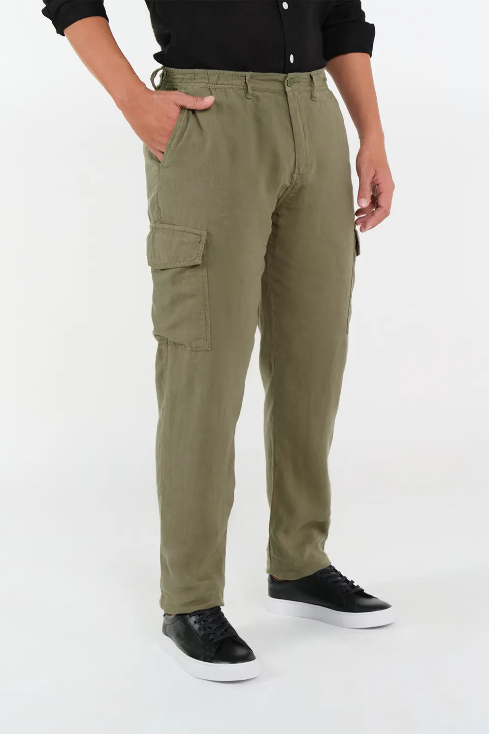 Pantalón Cargo Slim Fit 100% Lino Verde Claro