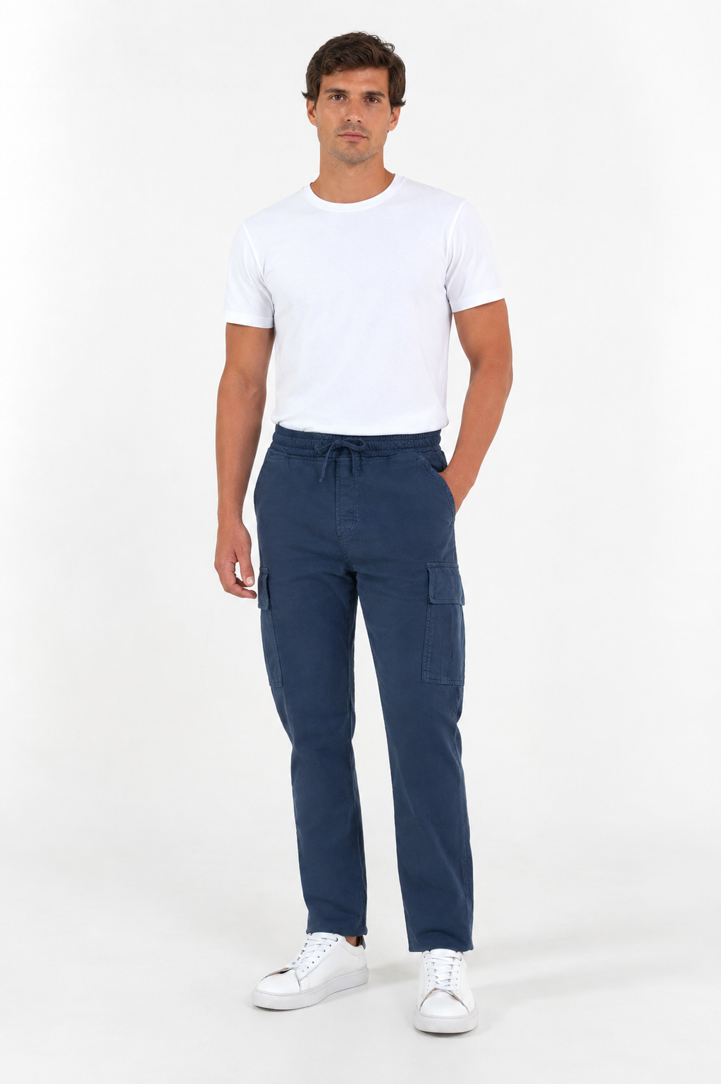 Pantalón Cargo Slim Fit Mezcla Algodón Azul Navy