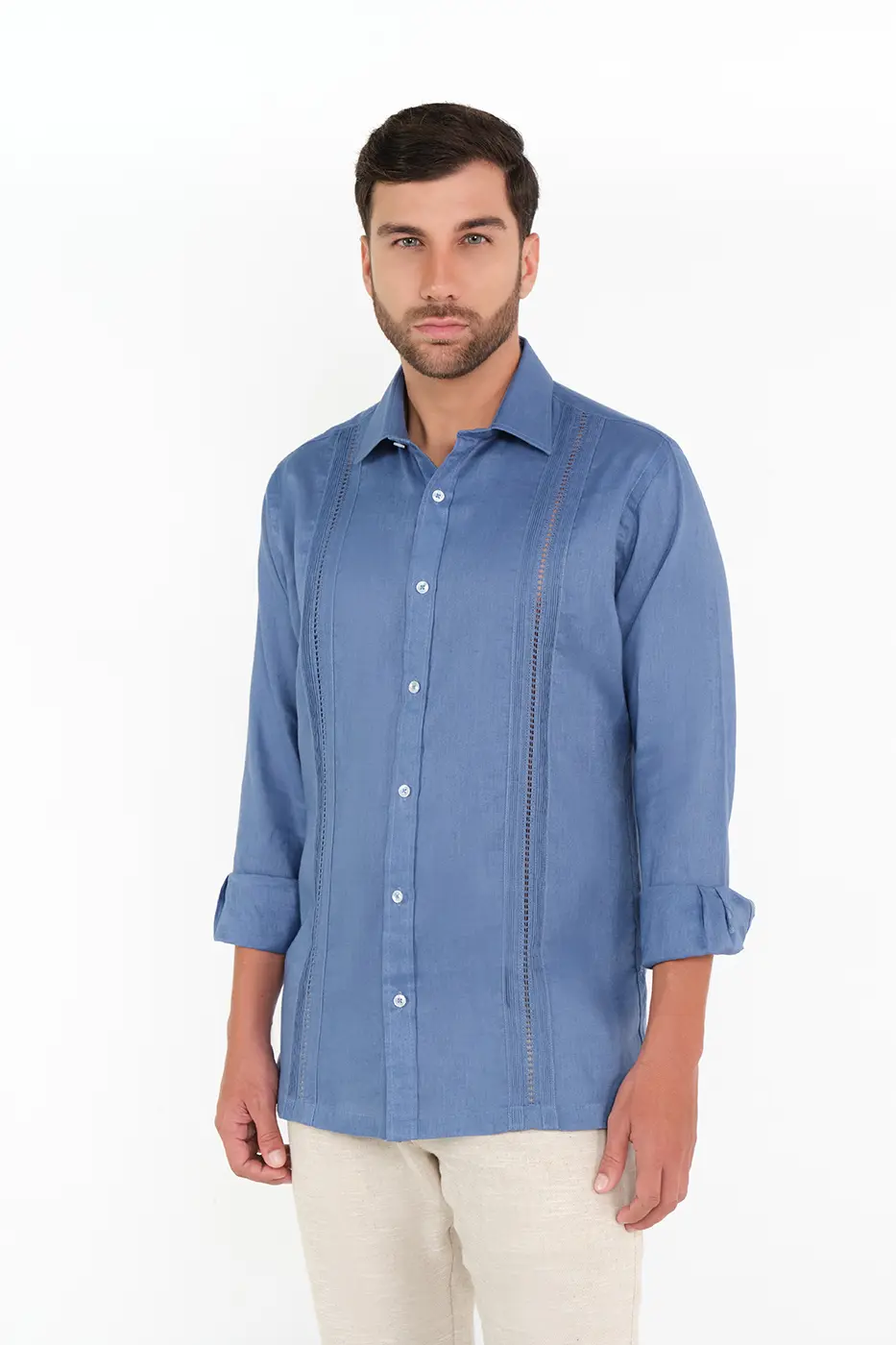 Guayabera Classic Fit 100% Lino Azul Indigo