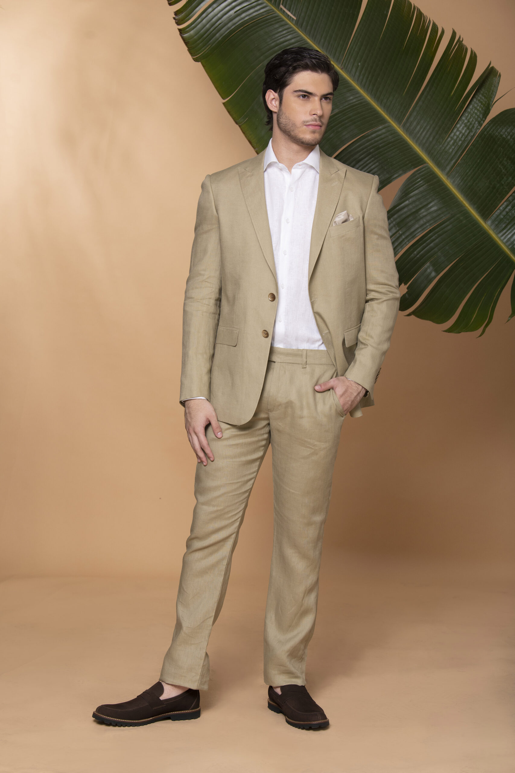 Traje Slim Fit 100% Lino Verde Aloe