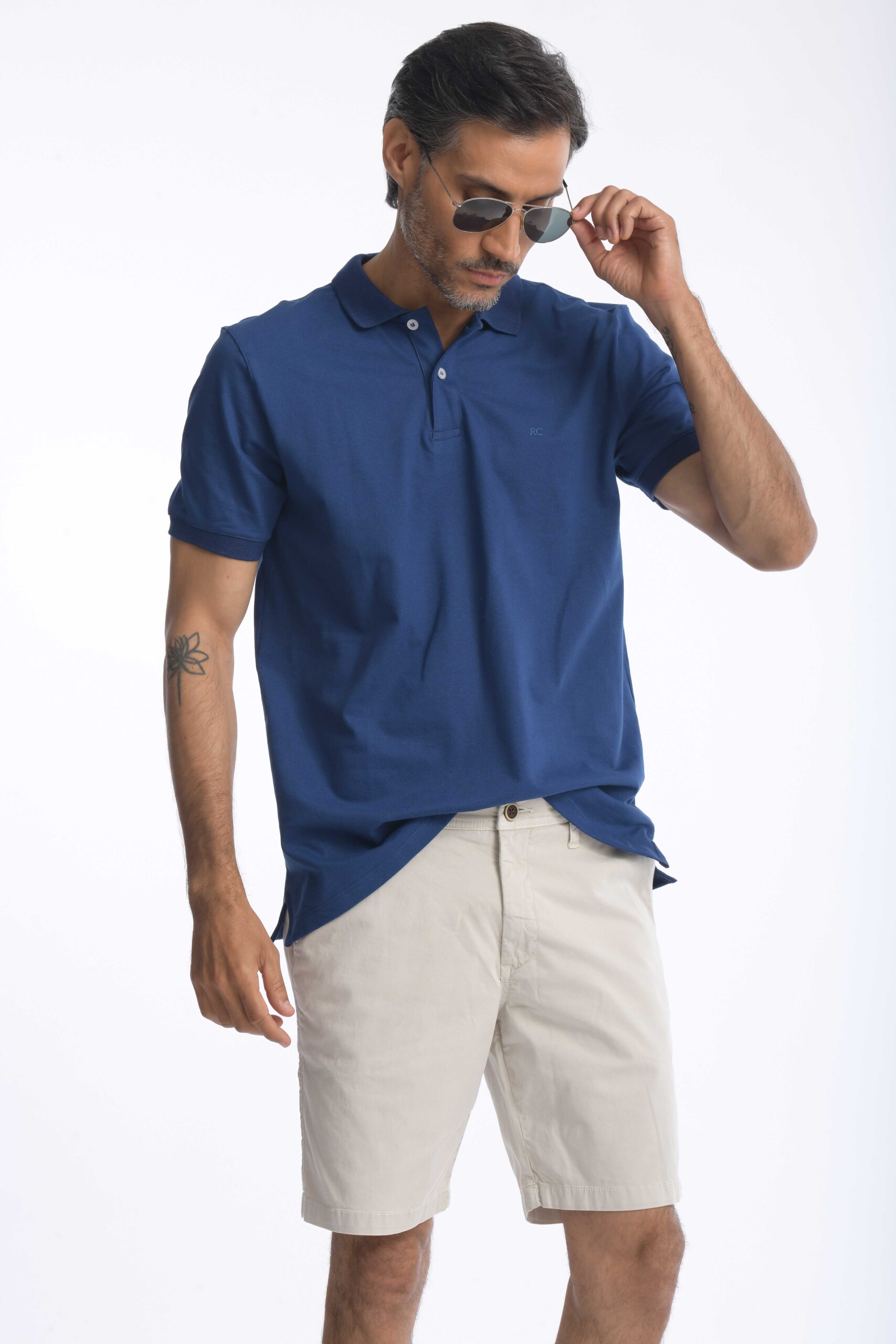 Camiseta Polo 100% Algodón Slim Azul Medio